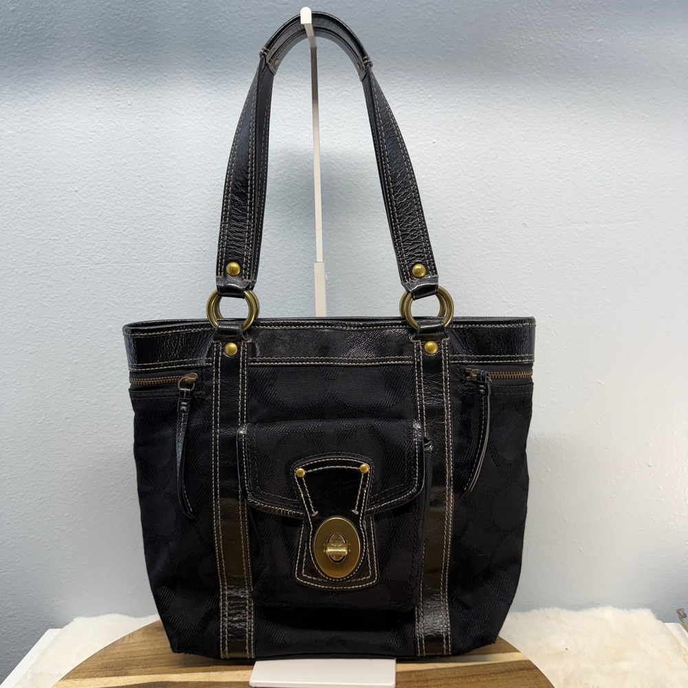 Vintage Y2K Coach Gigi Legacy Tote Signature Canvas 65th Anniversary Turnlock